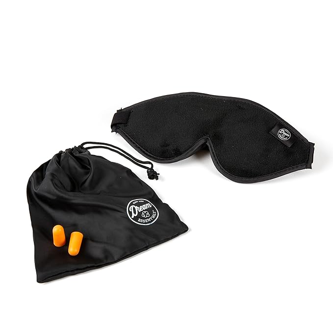 Dream Essentials - Escape 3D Sleep Mask, Earplugs and Carry Pouch Set, Molded Eye Shade for Men and Women, Contoured, Nose Bridge, Light Block, Memory Foam, Gift Set, Travel, Yoga, Blindfold - Black-VivaGrace Women