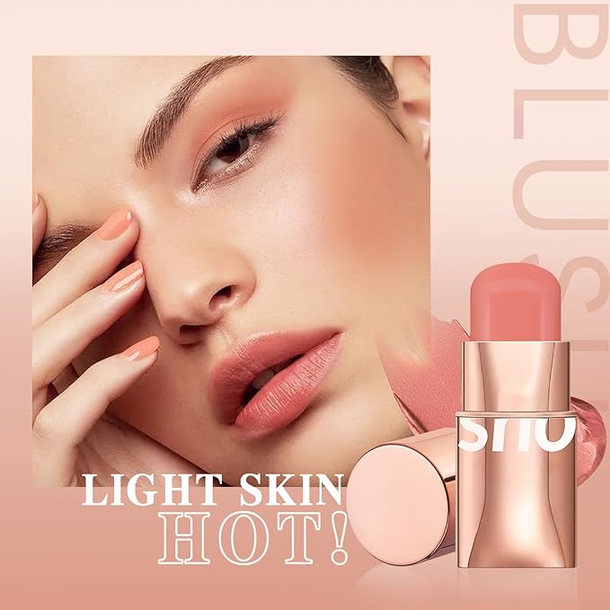 Blush Stick for Cheeks Makeup,Waterproof Cream Blush Face Stick Multi-Use Lip and Cheek Tint,Matte Finish Lightweight Easy to Blend Natural Cream Blusher for All Skin Tones-Glistening Peach-VivaGrace Women