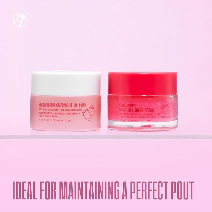 W7 Sweet Dreams Lip Scrub & Overnight Lip Mask Duo - 2Pcs Set - Strawberry Flavour - Exfoliate, Condition, Soothe & Hydrate-VivaGrace Women