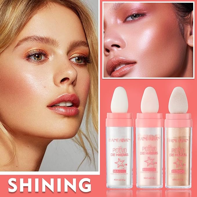 3PCS Polvo De Hadas Highlighter Glitter Stick Body Glitter Shimmer Face Brightening Highlighter Contour Powder Makeup Stick Face Fairy Glitter Highlighter Makeup-White,Pink,Golden brown-VivaGrace Women