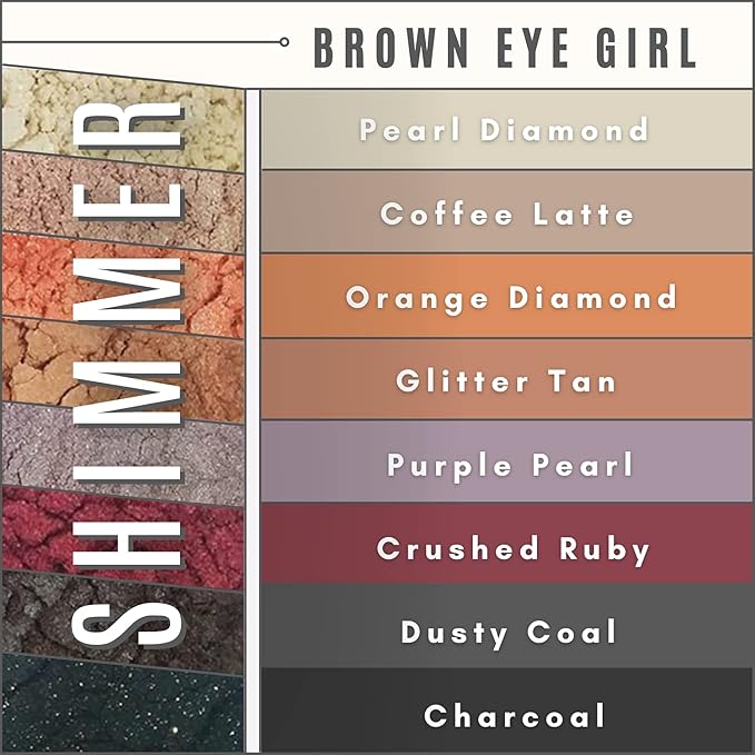 Brown Eyed Girl Loose Mineral Eye Shadow Makeup - Organic, Non-Toxic Glitter Eyeshadow, Loose Powder, Nude Eyeshadow Palette, Copper, Black Shimmer, Light Pink, Bronze-VivaGrace Women