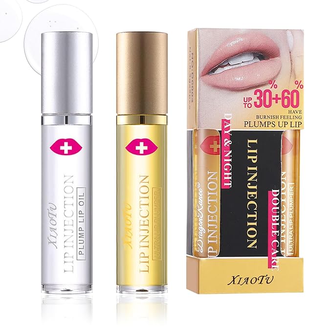 2PCS Plumping Lip Oil Set,Hydrating Lip Plumper Oil,No-Sticky Fuller Lip Oil Reduces Fine Lines,Hydrating Lip Plumping Lip Gloss for Moisturizing Dry Lips-VivaGrace Women