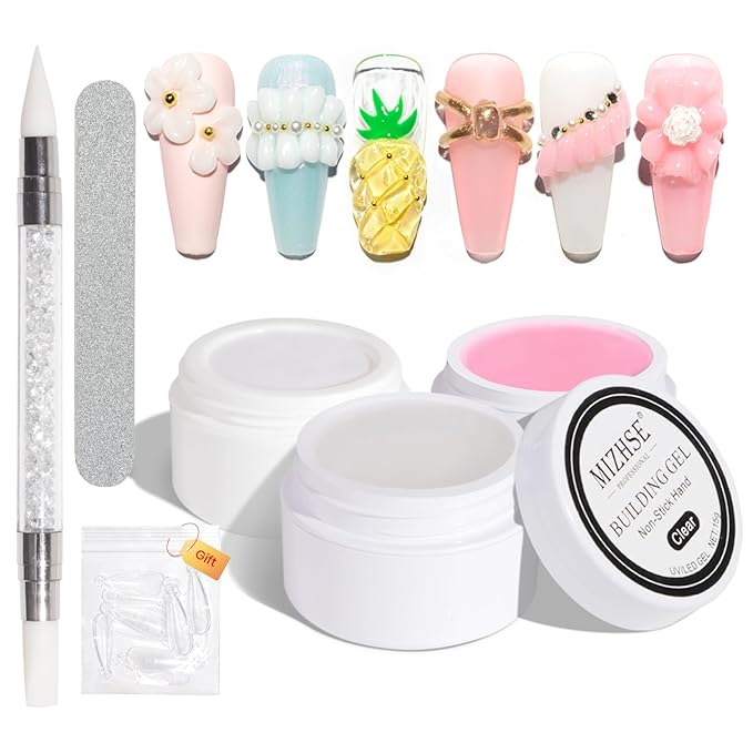 MIZHSE Solid Builder Gel for nails, 3 Colors Sculpting Gel for Nails, Clear White Pink Non-Sticky Hand 3D Nail Art Building Carving Modeling Hard Nail Extension Manicure Salon Home DIY Gift-VivaGrace Women