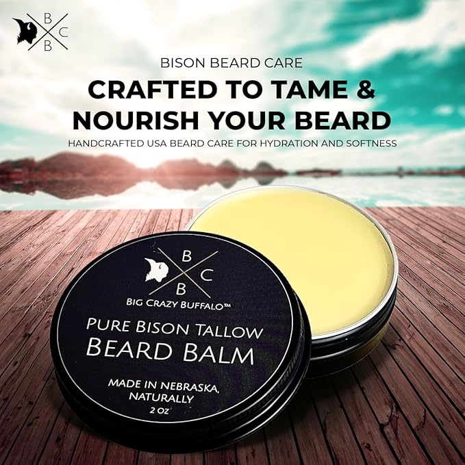 Pure Bison Tallow Beard Gift Set - Shave Bar, Beard Balm, Unscented Lip Balm - Conditions, Strengthens, Moisturizes, Soothes, Softens, Naturally Derived, No Dyes, Naturally Derived-VivaGrace Women