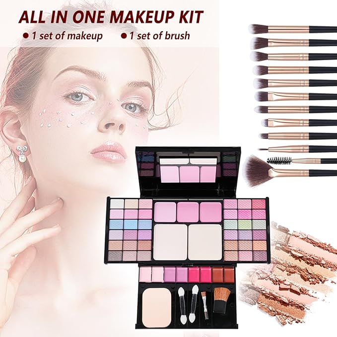 Makeup Kit Eyeshadow Palette for Women Full Gift Kit Girl Kids 49 Colors Makeup Set Combination Eyeshadow Palette with 12pcs Makeup Brushes-VivaGrace Women