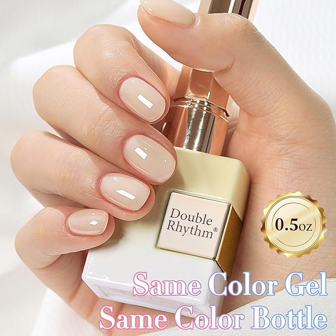 Double Rhythm 0.50 OZ Translucent Gel Polish Same Color Same Bottle Sheer Pastel Neutral Natural Milky 15 ML Jelly UV Nail Art DIY at Home (Beige-A1621)-VivaGrace Women