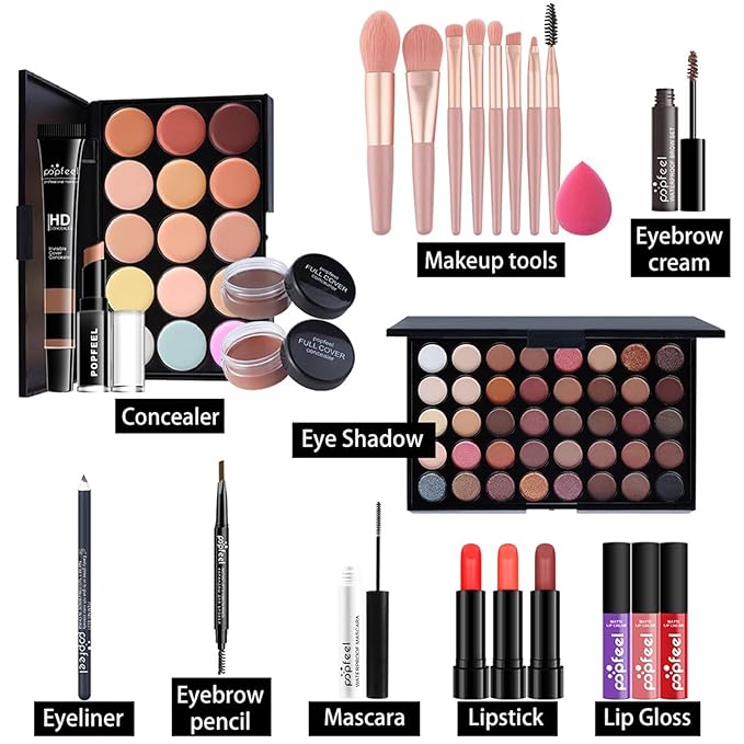 Pure Vie All-in-One Holiday Gift Surprise Makeup Set Essential Starter Bundle Include Eyeshadow Palette Lipstick Concealer Blush Mascara Eyeliner Face Powder Lipgloss Brush - Full Makeup Kit for Women-VivaGrace Women