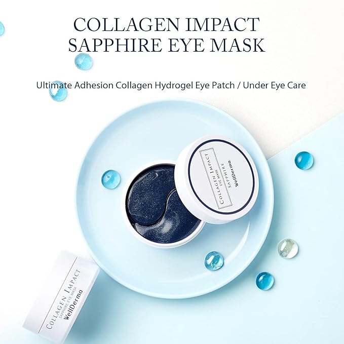 WELLDERMA Collagen Impact Sapphire Eye Mask 60 Sheets - NOURISHing ENRICHed Moisturizing Hydrogel Eye Patches Wrinkles Collagen, Under Eye for Dark Circles, Dry and Dull Skin-VivaGrace Women