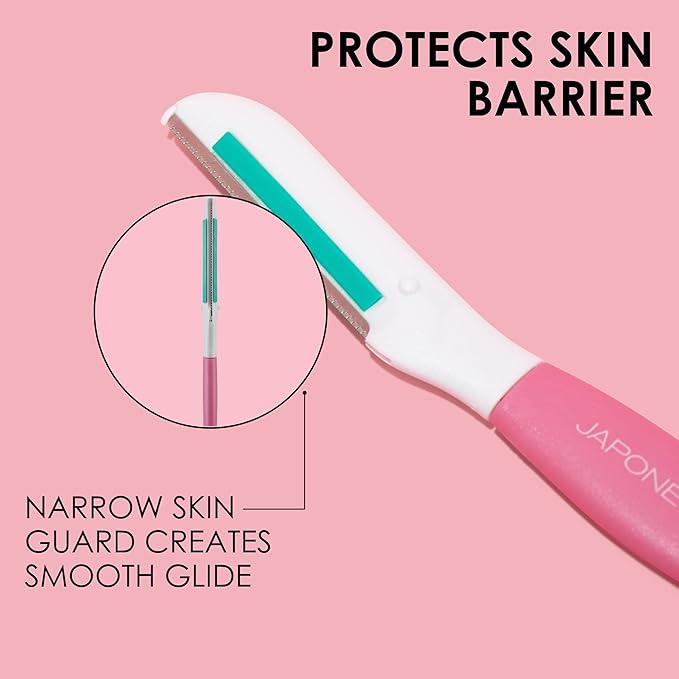 JAPONESQUE Dermaplaner with Soothing Aloe Comfort Strip - Skin Tool with Ultra Precision Blade for Facial Hair Removal and Exfoliation, 3pk.-VivaGrace Women