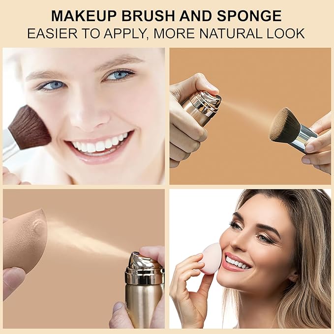 AirBrush Foundation Spray Set, Spray Foundation Makeup and Hydrating Face Primer Kit, Longwear Waterproof Liquid Matte Foundation Mist for Flawless Look, Brush and Sponge Include (#4 Warm Beige)-VivaGrace Women