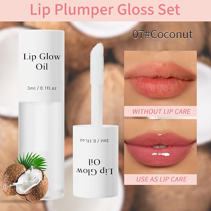 Hellokiss 3Pcs Lip Glow Oil,Moisturizing Lip Plumper Gloss,3 Fruit Flavoured Lip Balm Lip Care,Clear Plumping Lip Gloss,Non-Sticky Long Lasting Hydrating Lip Oil(Honey,Green Apple,Coconut)-VivaGrace Women