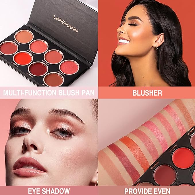 8 Colors Blush Palette, Matte Light Luxury Blush Powder Bright Shimmer Face Blush, Contour and Highlight Blush Palette, Professional Facial Beauty Cosmetic Makeup Blush-VivaGrace Women