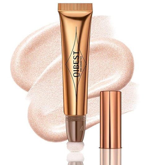 Liquid Highlighter Beauty Wand, Cream Liquid Highlighter Stick with Cushion Applicator, Lightweight Blendable, Long Lasting Silky Cream Highlighter Stick Contour Wand, Natural Face Shimmer Finish | 4# Highlight Pearl White-VivaGrace Women
