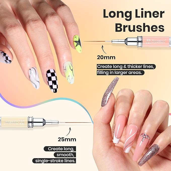 Beetles Gel Polish Nail Art Liner Brushes 5Pcs Painting Art Design Pen Set Diamond Application Rhinestone Handle Drawing Nail Art Brushes Tools Sizes 5/6/11/20/25mm Nail Art Design Gift for Women-VivaGrace Women