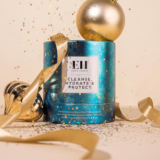 Emma Hardie Cleanse, Hydrate & Protect Gift Set: 30ml Moringa Cleansing Balm, 30ml Midas Touch Revitalising Cream & 15ml Protect & Prime SPF30 Sunscreen Face Moisturiser, Natural & Cruelty Free-VivaGrace Women