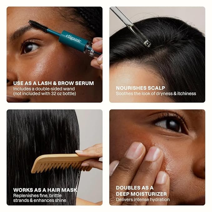 Cliganic Organic Castor Oil, 100% Pure (2oz Glass Bottle with Eyelash Kit) - For Eyelashes, Eyebrows, Hair & Skin (Packaging May Vary)-VivaGrace Women