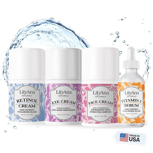 LilyAna Naturals Skincare Gift Set - Retinol Cream, Vitamin C Serum, Eye Cream and Face Cream Moisturizer - Anti Aging Skin Care Sets for Women-VivaGrace Women