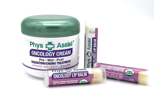 Oncology Cream 4 oz plus 3 Pack Lip Balm. Hydrating to Stressed Skin Undergoing Chemo or Radiation. Skin Therapy. Made with Botanicals.-VivaGrace Women