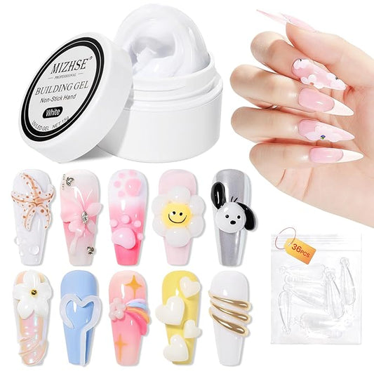 MIZHSE Solid Builder Gel, Non-Sticky White Sculpting Gel for Nails, 3D Nail Art Building Carving Modeling Hard Nail Extension Soak Off U V/LED Salon Home DIY 15g/0.5oz-VivaGrace Women