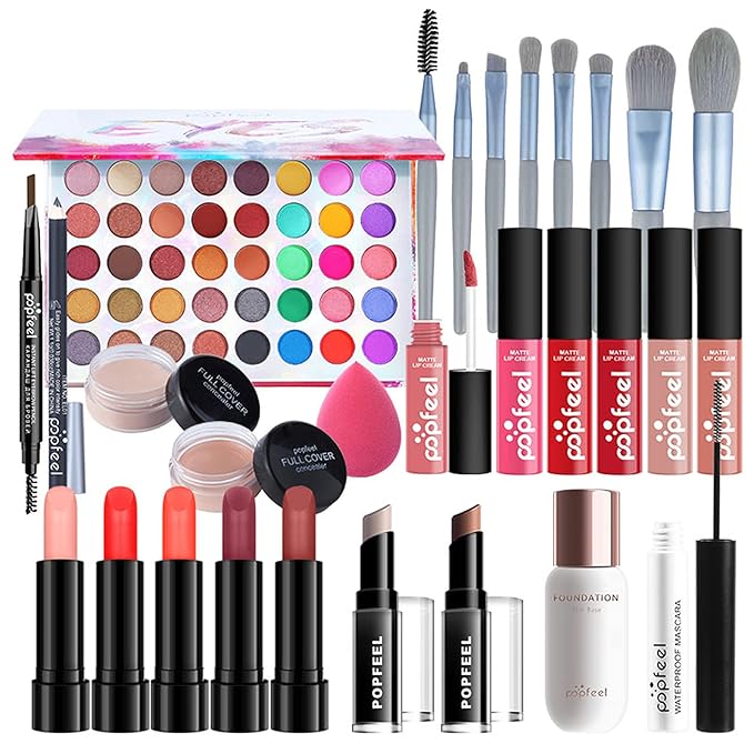 Makeup Kit for Women Full Kit, with Professional Make Up Bag Eyeshadow Red Lipstick, Powder Brush, Concealer, Glitter Lip Gloss, Waterproof Mascara, Eyebrow Pencil, Birthday Gift for Mom Sister-VivaGrace Women