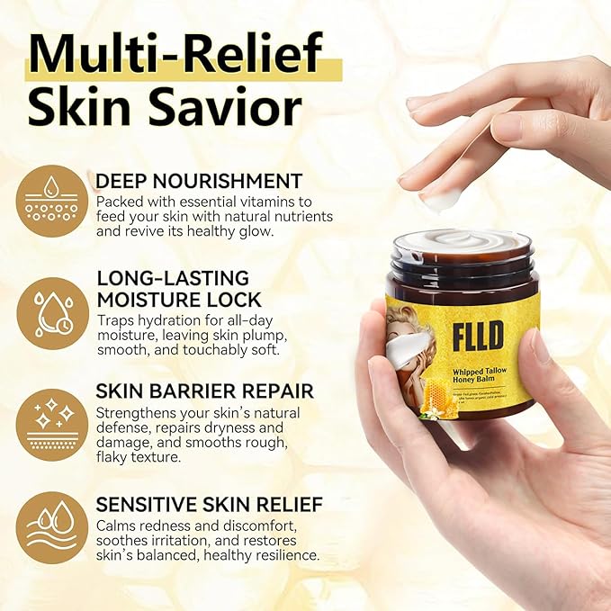 Organic Grass Fed Whipped Tallow and Honey Balm 4oz - Facial Cream, Lip Moisturizer, Body Balm-VivaGrace Women