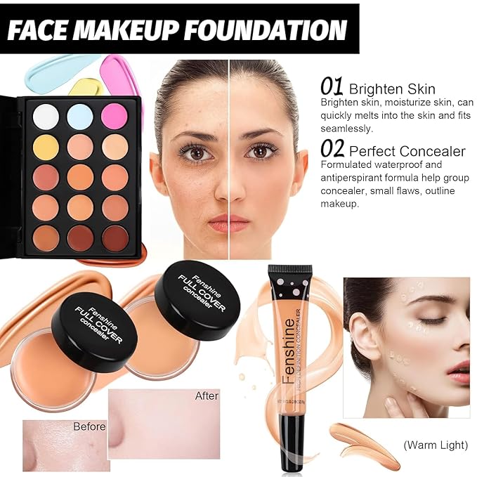 Fenshine All In One Makeup Kit for Women, Full Makeup Gift Set for Beginners, Makeup Essential Starter Bundle Include Eyeshadow Palette Lipstick Eyebrow Pencil Brush Set (Type C)-VivaGrace Women