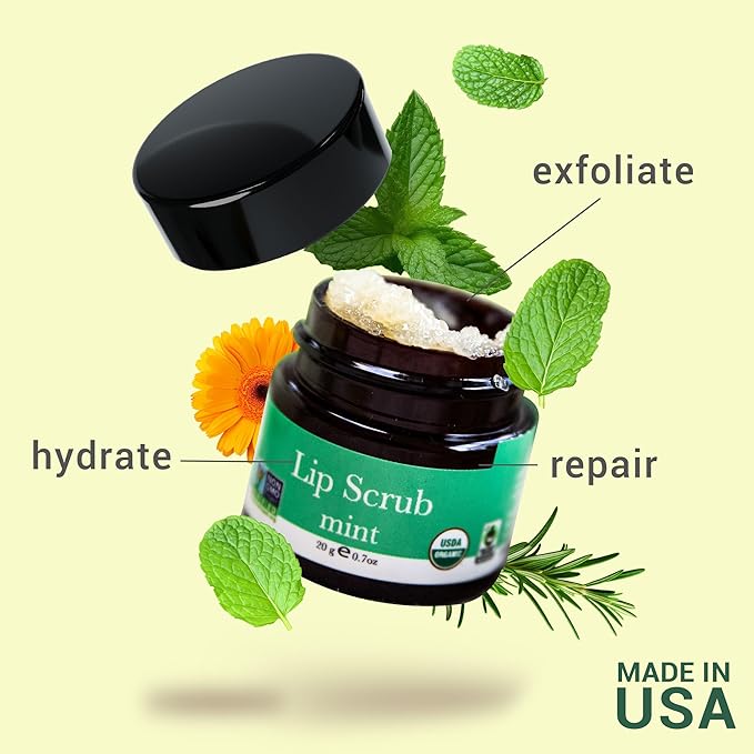 Organic Lip Scrub Mint - Lip Scrubs Exfoliator & Moisturizer, Lip Exfoliator Scrub, Sugar Lip Scrubs, Lip Sugar Scrub, Lip Care Products for Chapped Lips, Lip Scrubber, Lip Moisturizer for Dry Lips-VivaGrace Women