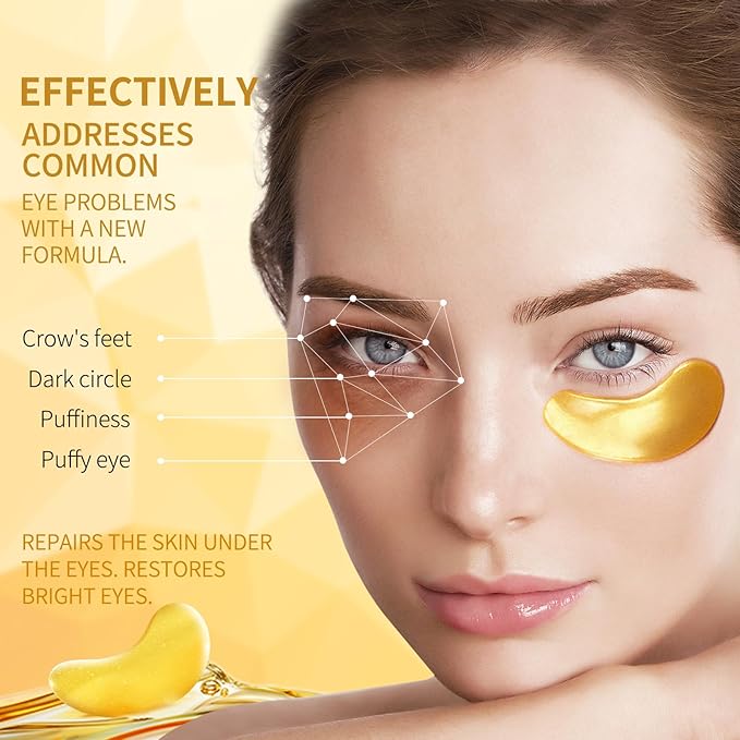 24K Gold Eye Mask - 60 Pieces, Collagen Hyaluronic Acid Eye Mask, Anti-aging, Remove Dark Circles, Puffiness and Wrinkles, Refreshes Skin, Suitable for Both Men and Women-VivaGrace Women