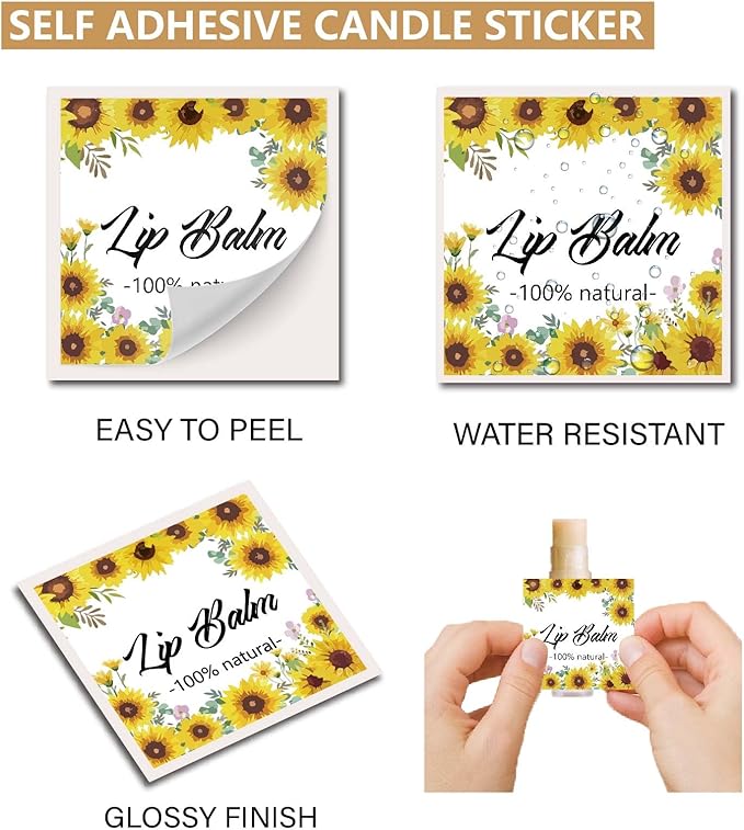 CRASPIRE 80Pcs 8 Styles Lip Balm Sticker Sunflower Self-Adhesive Homemade Lip Balm Labels Vintage Square DIY Plant Label Stickers for Lip Balm Containers Cosmetics Lipsticks-VivaGrace Women
