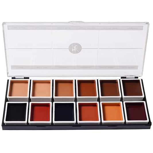 12 Color Dark Flesh Tone Alcohol Activated Makeup Palette for Special Effects - Waterproof Dark Flesh Tone Makeup for Professional Makeup Artists-VivaGrace Women