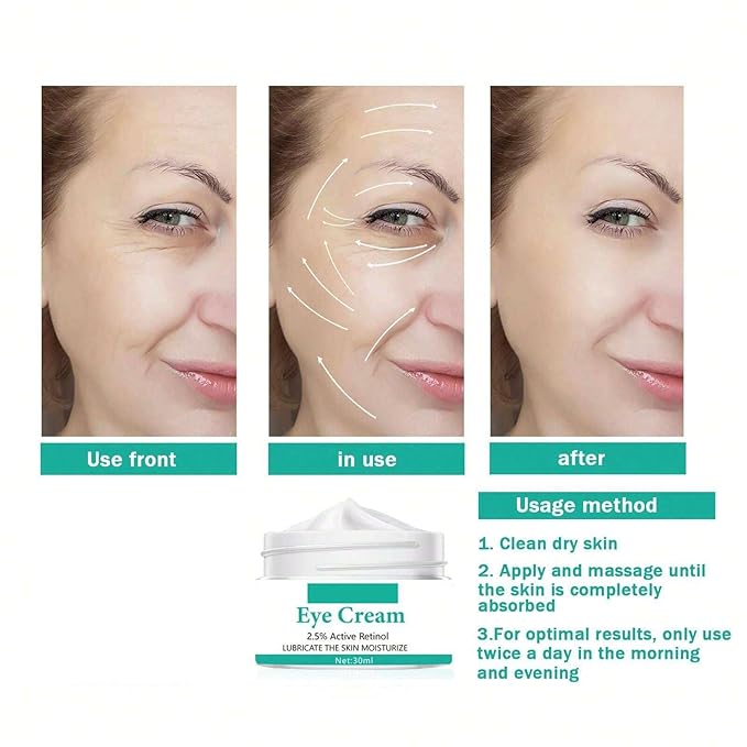 Eye Cream with 2.5% Active Retinol Anti Puffiness Caffeine Under Eye Cream Collagen Deep Moisturizing Anti Wrinkle Reduce Fine Lines Improve Dark Circles Anti Aging-VivaGrace Women