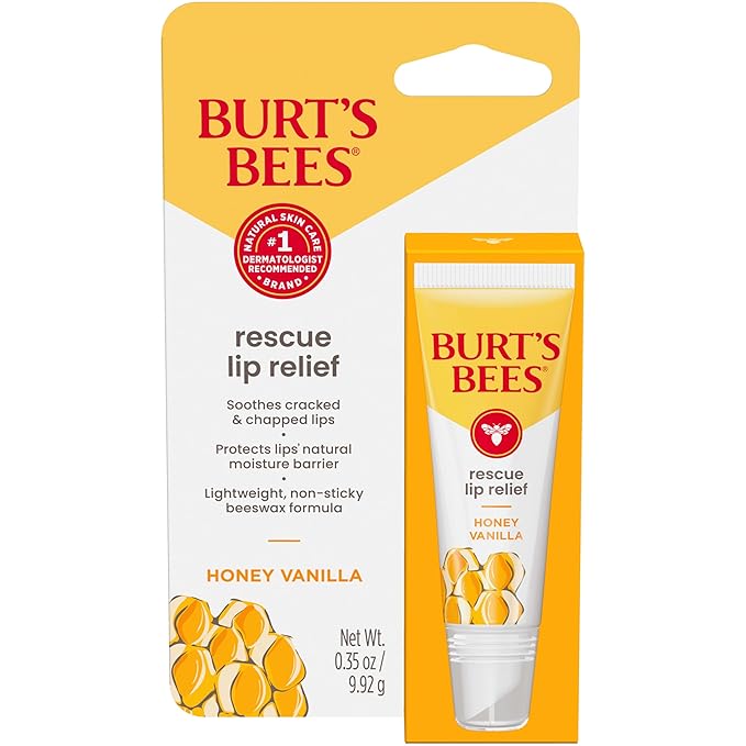 Burt's Bees Rescue Lip Relief, Honey Vanilla, Hydrating Lip Balm for Dry Cracked Lips, with Responsbily Sourced Beeswax and Shea Butter, 100% Natural Origin, 1 Squeezy Tube, 0.35oz-VivaGrace Women
