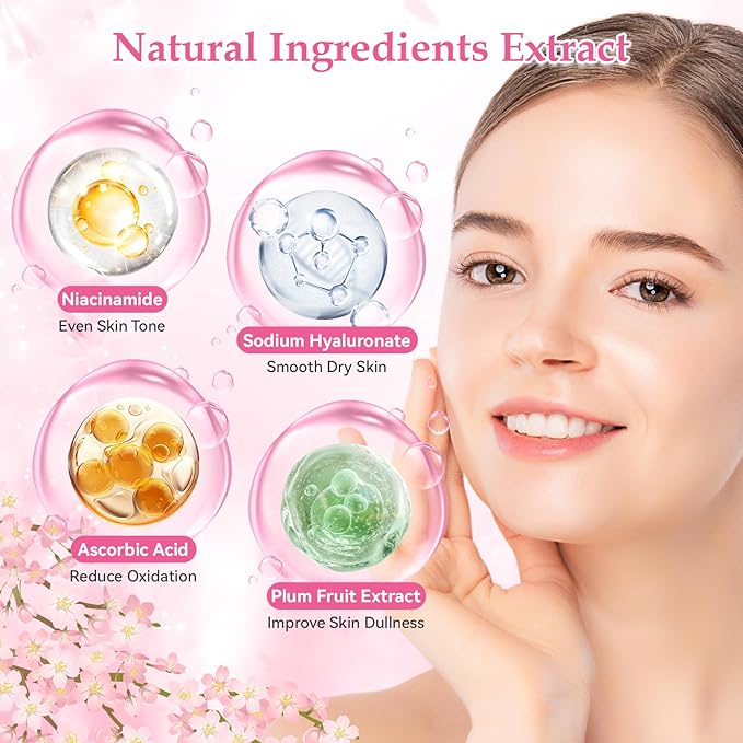 Skin Care Set, Cherry Blossom Skin Care Sets & Kits, Skin Care for Teenage Girls Gift Set with Cleanser, Toner, Serum, Eye Cream, Facial Cream, Facial Skin Care Sets & Kits for Teenage Girls Women-VivaGrace Women