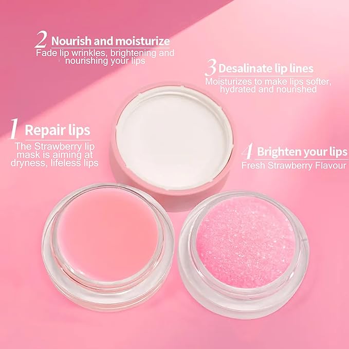 kukubird Lip Mask Overnight Hydrating Lip Balm Mask Exfoliating Lip Scrub Lip Care Treatment For Chapped and Cracked Lips-Strawberry-VivaGrace Women