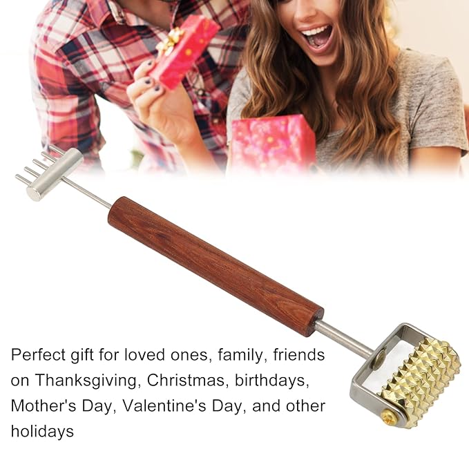 Double Head Design Face Massage Roller, Copper Wooden Handle Promote Circulation Double Head Skin Roller Massage Stick Copper Acupoint Pressing Tool-VivaGrace Women