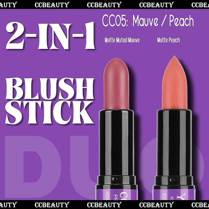 CCbeauty 2-in-1 Blush Stick for Cheeks - Cream 2 Colors Dual Blushing Makeup Stick for Cheeks, Eyes & Lips, Natural Blendable Moisturizing Long-Lasting Smooth Blushes,Peach & Muted Mauve-VivaGrace Women