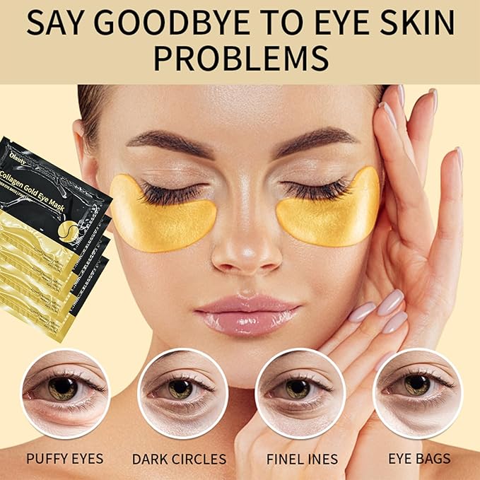 Under Eye Patches for Puffy Eyes (30 Pairs),Golden Under Eye Mask for Dark Circles and Puffiness,Gel Crystal Collagen Skin Care Products Eye Patches Effectively Moisturizing Nourishes,Travel Eye Mask-VivaGrace Women