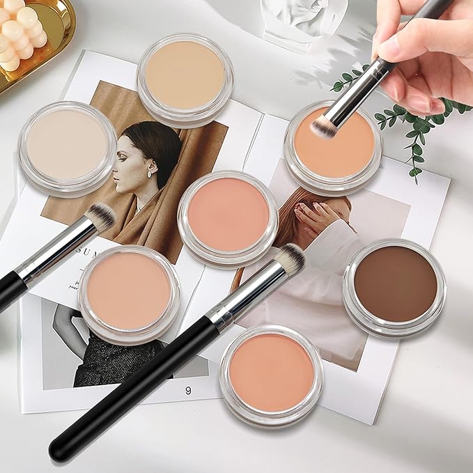 Cream Concealer Full Coverage Makeup, Matte Color Correcting Concealer with Brush, Waterproof, Conceals Blemish, Pores and Spots, Under Eye Makeup Concealer for Dark Circles (#04 LIGHT)-VivaGrace Women