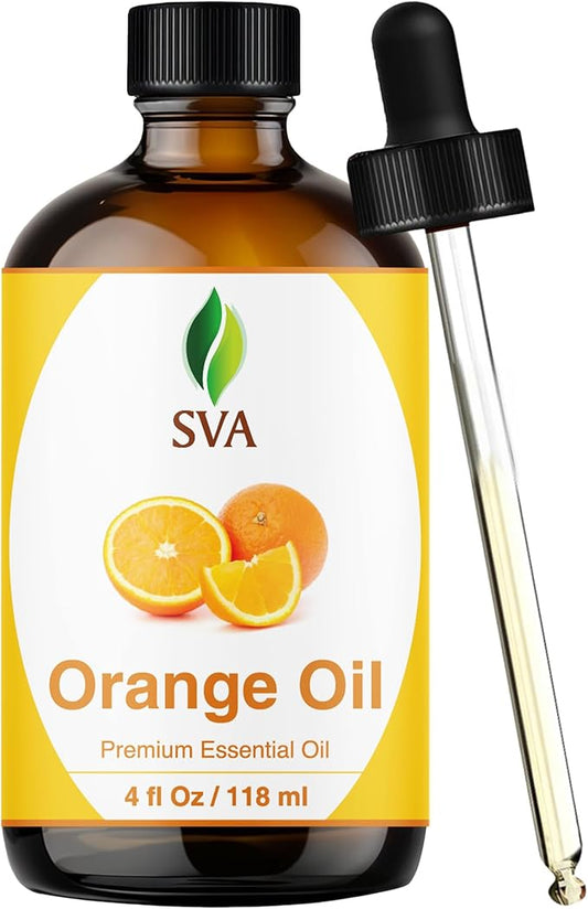 SVA Orange Essential Oil – 4 Fl Oz – 100% Natural Orange Oil - for Diffuser, Hair Care, Face, Skin Care, Aromatherapy, Scalp and Body Massage, Soap and Candle Making - with Dropper-VivaGrace Women