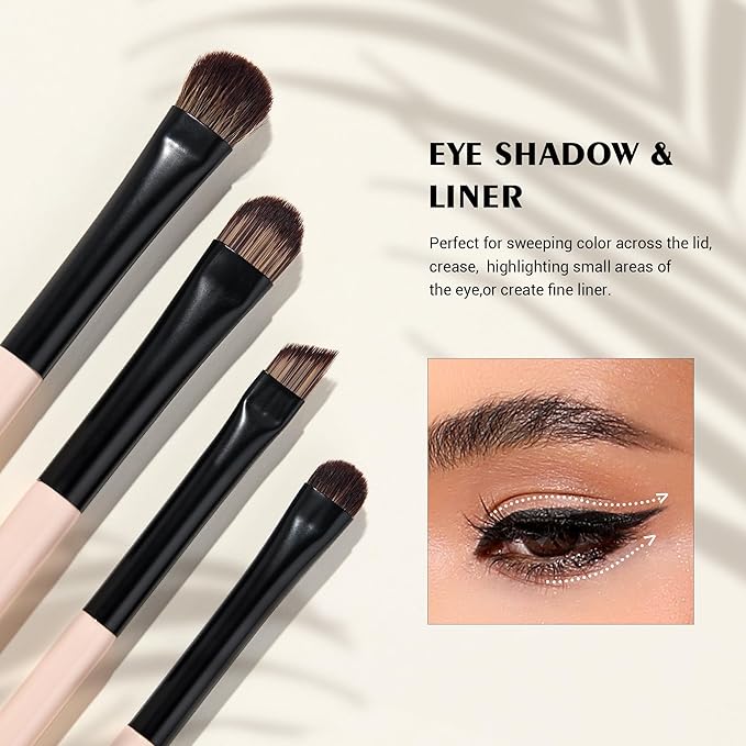 Jessup Makeup Brushes 5pcs Double Ended Eyeshadow Brush Contour Blending Eyeliner Eye Shader Brush, Vegan Fiber Precision Eye Brush Set Peach Dust T509-VivaGrace Women