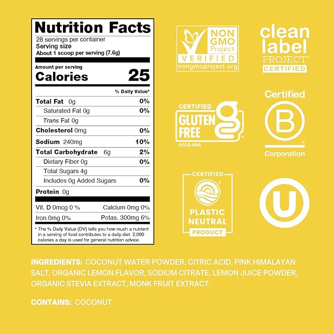 Cure Hydration | Plant-Based Electrolyte Drink Mix | No Added Sugar | Dehydration Relief Powder Made with Coconut Water | Non-GMO | Vegan | 28 Servings Jar - Lemonade-VivaGrace Women