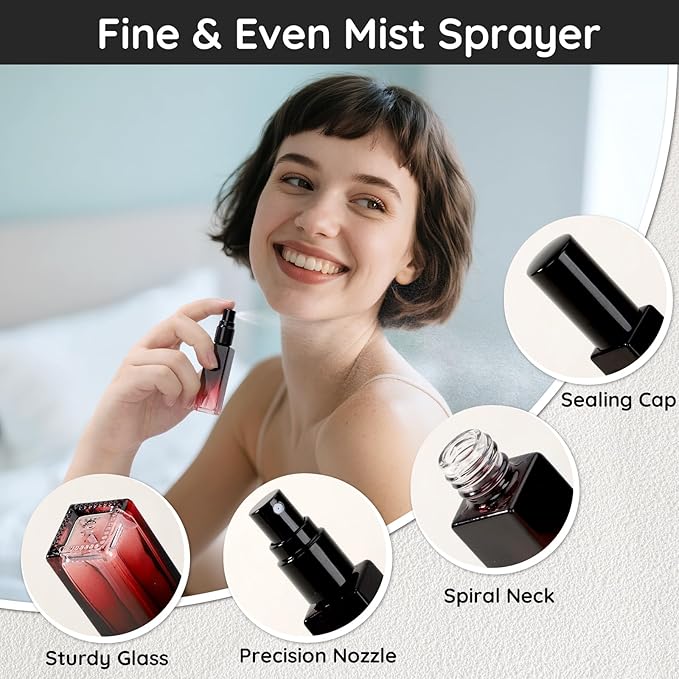 Segbeauty 0.34oz Perfume Atomizer for Travel, 5pcs Glass Refillable Perfume Spray Bottle, 10ml Mini Travel Size Cologne Sprayer Portable, Small Cologne Bottles with Clear Transfer Tool Set-VivaGrace Women