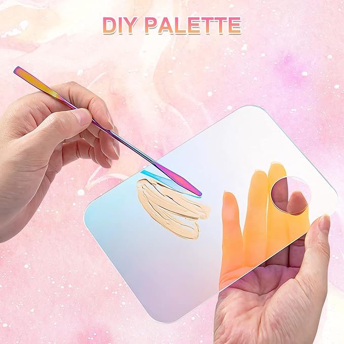 Makeup Spatula Korean Set, Senbos Professional Acrylic Makeup Palette with 2 Pcs Spatula Tool, Tray Apply for Foundation Eye Shadow Lipsticks Nail Art Pigment Blending Set with Leather Covers-VivaGrace Women