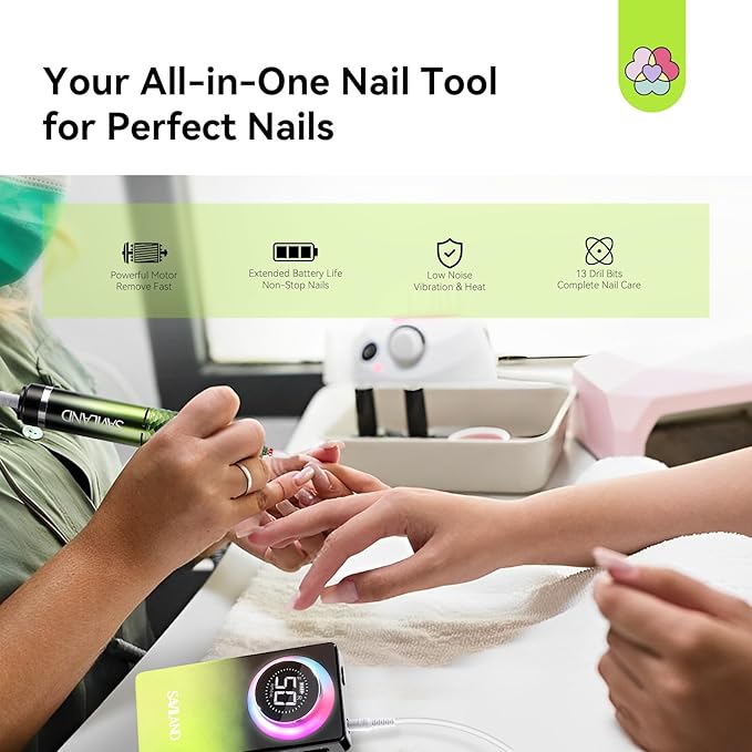 SAVILAND Advanced 50000RPM Professional Nail Drill : Portable Electric Nail File Nail Supplies Electric Nail Drill 6000MAh Drill para Uñas Nail Filer Electric with Drill Bits for Acrylic Nail Kit-VivaGrace Women