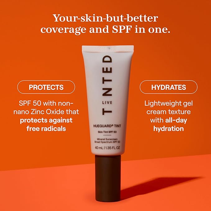 Live Tinted Hueguard Skin Tint SPF 50 - Tinted Mineral Sunscreen with Light-Medium Buildable Coverage With a Hydrating and Radiant Finish - Water and Sweat Resistant, 1.35 fl oz - Shade 05-VivaGrace Women