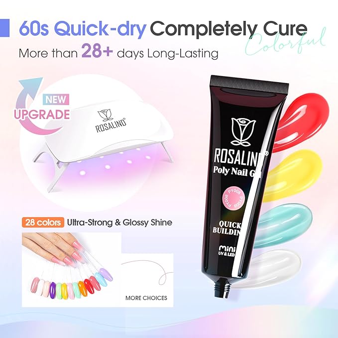 ROSALIND 28 Colors Poly Nail Gel Kit With Mini Lamp - Clear Neon Starter Kit for Beginners, Halloween, Spring, Summer With Everything-VivaGrace Women