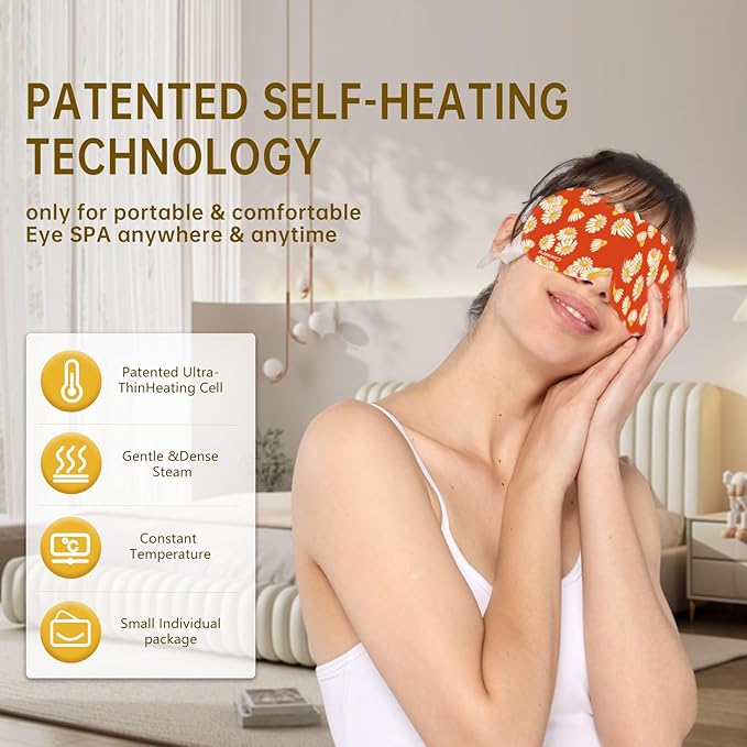 Steam Eye Mask Self Heating Moist Eye Compress Disposable SPA Warm Eye Mask 10 Packs for Dry Eyes, Eye Fatigue, Stress Relief, Soothing Headache Travel Trouble Sleeping (Chamomile)-VivaGrace Women