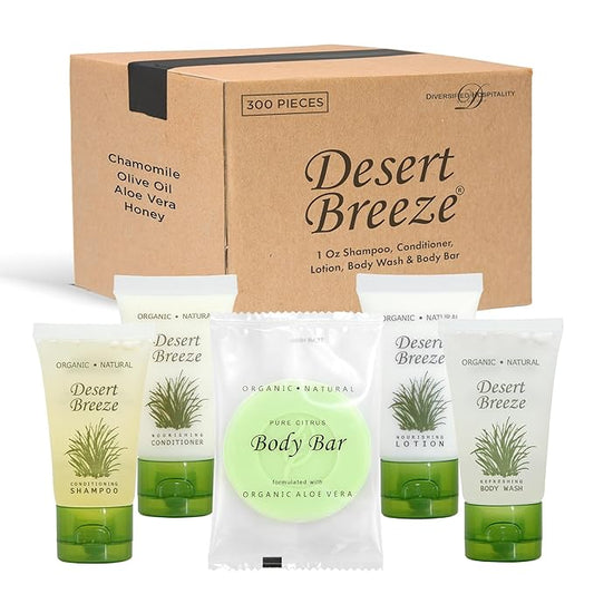 Desert Breeze Hotel Soaps and Toiletries Bulk Set | 1oz Hotel Shampoo & Conditioner, Body Wash, Body Lotion & Bar Soap | Travel Size Toiletries 300 Pieces-VivaGrace Women