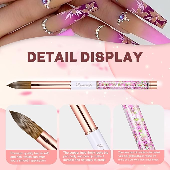 Acrylic Nail Brush Size 6,KEMEISI 100% Pure Kolinsky Nail Art Brushes Sturdy Handle Oval Shaped Acrylic Powder Nail Design Tools for Professional Manicure DIY Home Salon (White)-VivaGrace Women