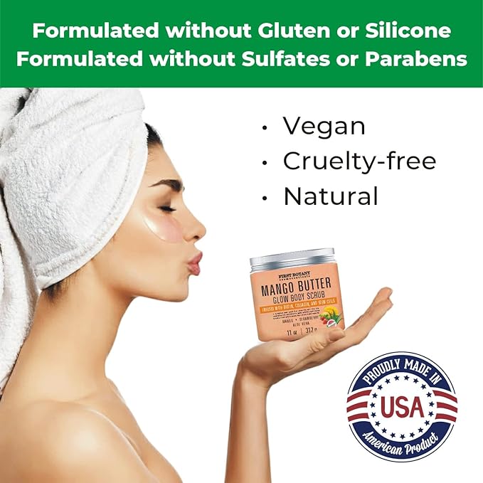 Mango Butter Body Scrub Exfoliator Biotin, Collagen, Stem Cells - Natural Exfoliating Salt Scrub & Body and Face Souffle helps with Moisturizing Skin, Acne, Cellulite, Dead Skin Scars, Wrinkles- 11 oz-VivaGrace Women